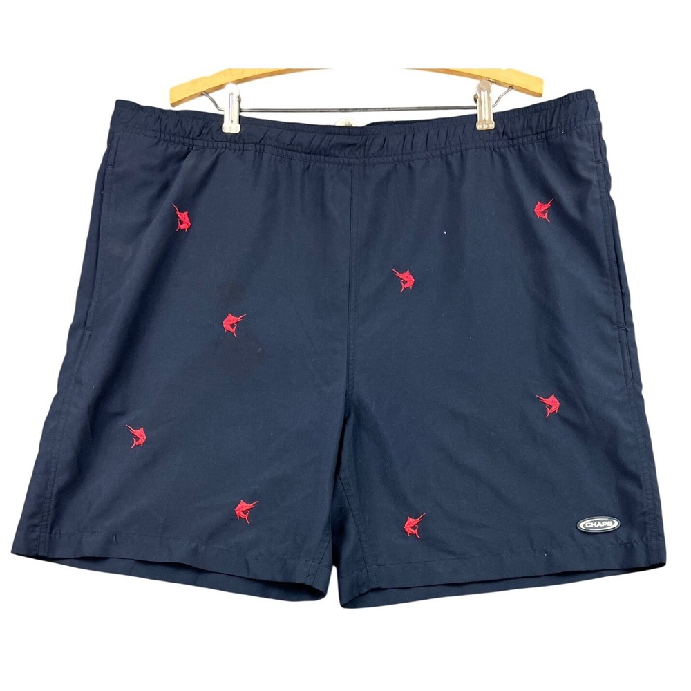 Chaps Swim Trunks Mens Large Navy Blue Red Marlin Embroidered Board Shorts Good
